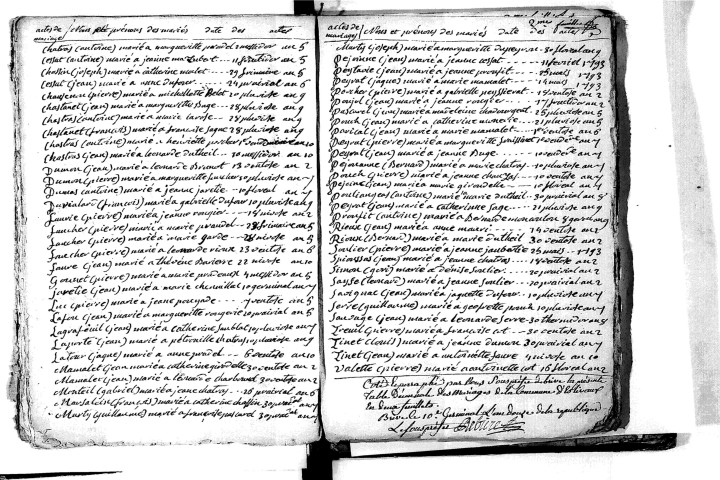 Tables décennales des mariages (1792-1802)
