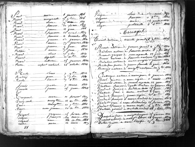 Tables décennales des mariages (1813-1822)