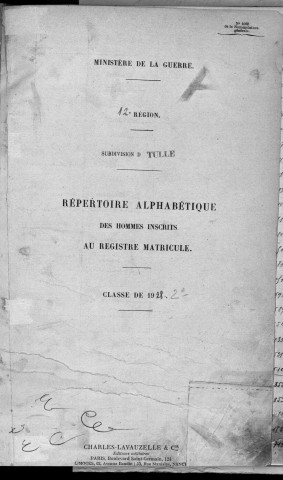 Classe 1928 : table alphabétique.