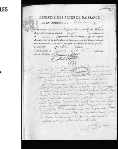 Naissances, mariages, décès (1833-1842)