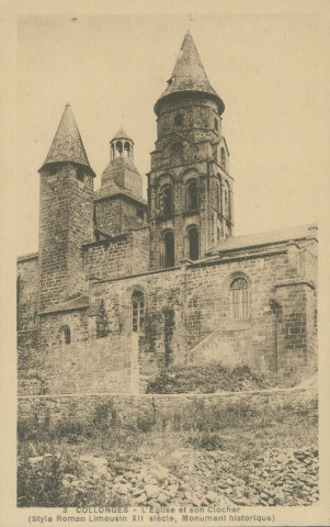 Collonges-la-Rouge : "3 - Collonges - L'église et son clocher (style roman limousin XII siècle, monument historique)".