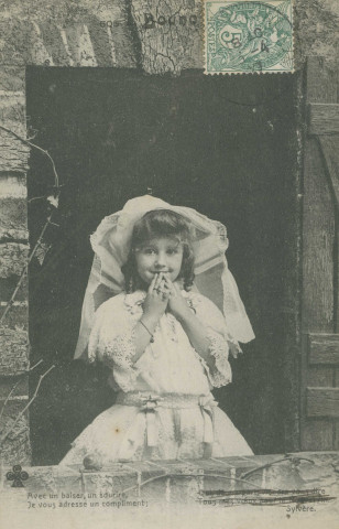 Folklore : "605 - Bouno ano - Avec un baiser, un sourire, Je vous adresse un compliment ; qui, de ma part, viendra vous dire Tous mes voeux pour le nouvel an.". Texte de Sylvère