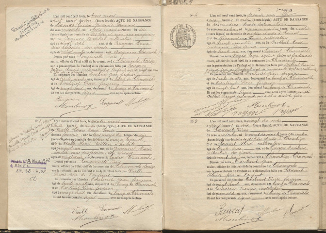 Naissances, mariages, décès (1903-1912).