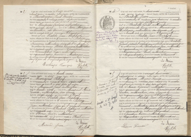 Naissances, mariages, décès (1913-1922).