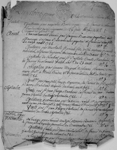 Répertoire chronologique : 25 juin 1784-10 octobre 1822