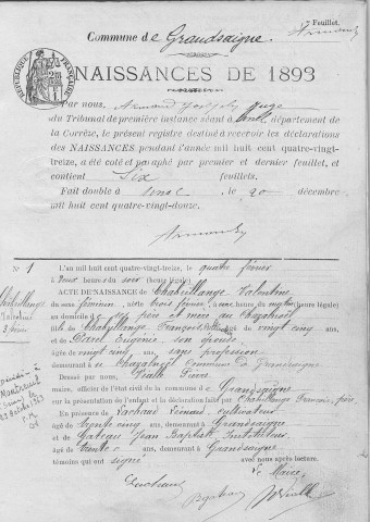 Naissances, mariages, décès (1893-1902)