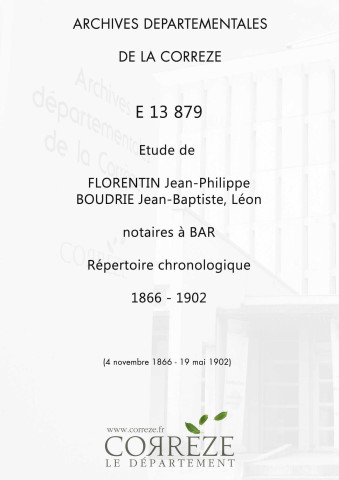 Répertoire chronologique : 4 novembre 1866-19 mai 1902