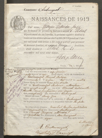 Naissances, mariages, décès (1913-1922).