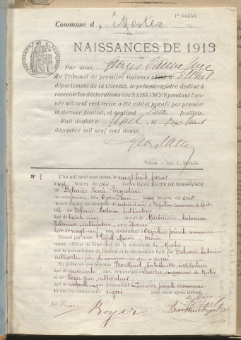 Naissances, mariages, décès (1913-1922).