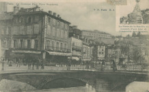 Tulle : "Tulle. Le nouveau pont place Gambetta. N.6. - La pierre de la Bastille au sommet d'une tour de l'immeuble de la Comédie".
