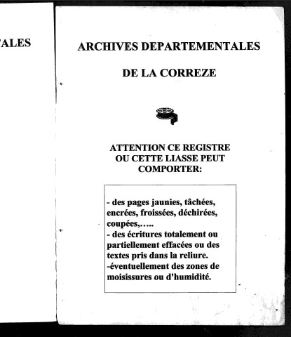 Naissances, mariages, décès (1833-1842)