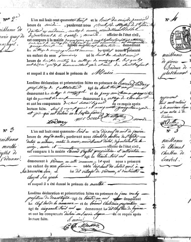 Naissances, mariages, décès (1843-1852)