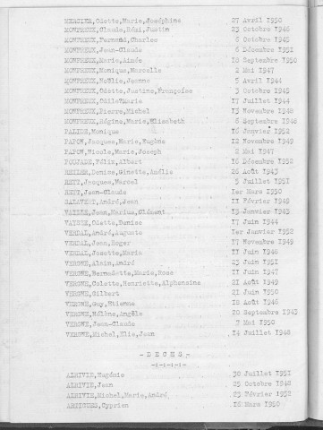 Tables décennales des décès (1943-1952)