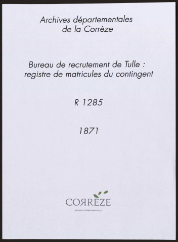Classe 1871 : registre matricule du contingent.