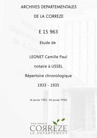 Répertoire chronologique : 4 janvier 1933-24 janvier 1935