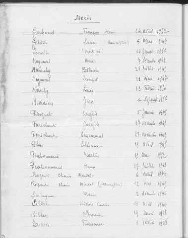 Tables décennales des décès (1943-1952)