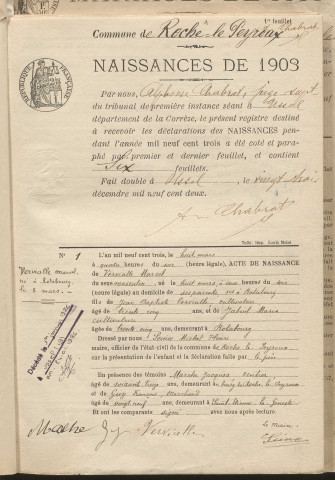 Naissances, mariages, décès (1903-1912).