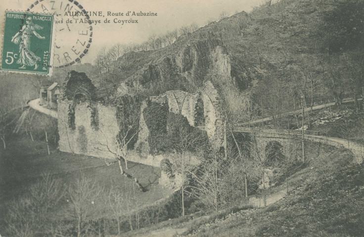 Aubazine : "Corrèze - 16 - Aubazine, Route d'Aubazine et ruines de l'abbaye de Coyroux