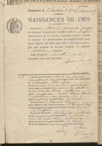 Naissances, mariages, décès (1903-1912).