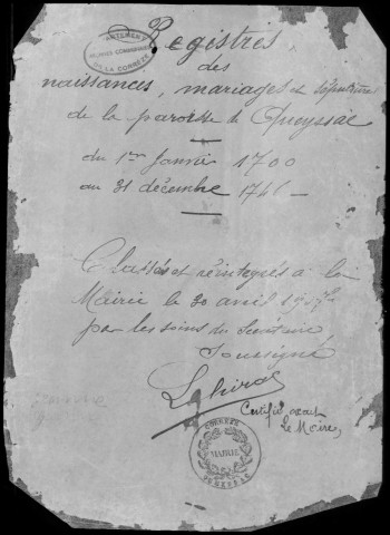 Baptêmes, mariages, sépultures (1700-1733)