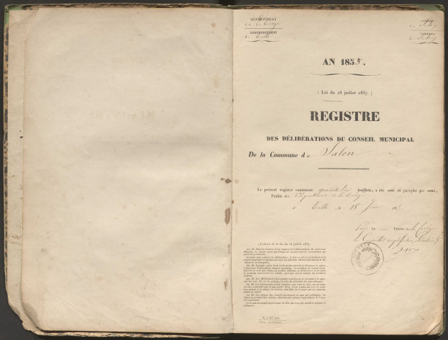 Délibérations du conseil municipal. 12 août 1855-30 mai 1869