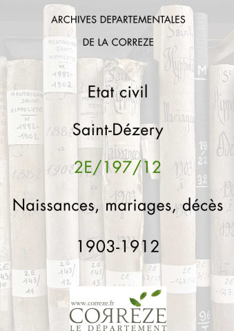 Naissances, mariages, décès (1903-1912).