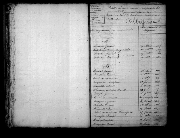 Tables décennales des naissances (1813-1822)