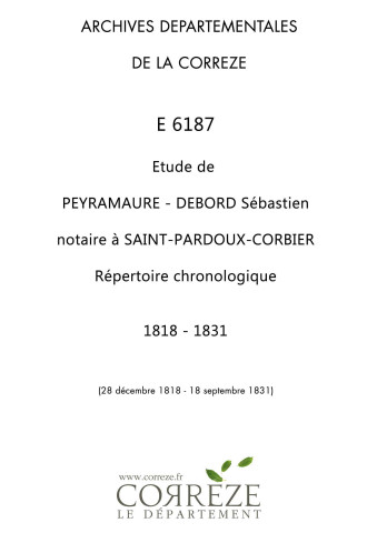 Répertoire chronologique : 28 décembre 1818-18 septembre 1831
