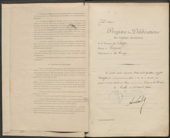 Délibérations du conseil municipal. 20 mai 1900-1er juin 1913