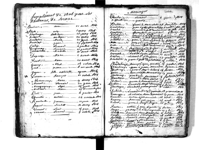 Tables décennales des mariages (1803-1812)