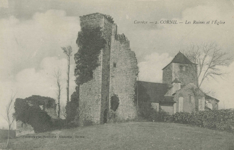 Cornil : "Corrèze - 2. Cornil - Les ruines et l'église".