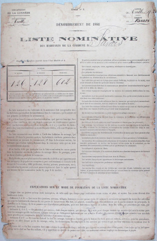 Population : listes nominatives (1881-1962), dénombrements (1886, 1901).