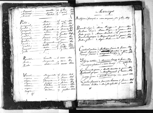 Tables décennales des mariages (1813-1822)