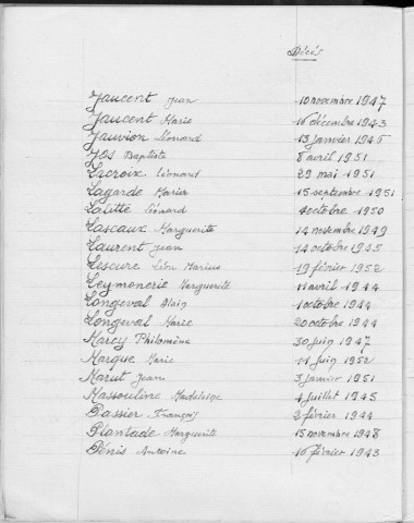 Tables décennales des décès (1943-1952)