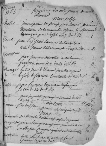 Répertoire chronologique : 7 mars 1765-31 décembre 1790