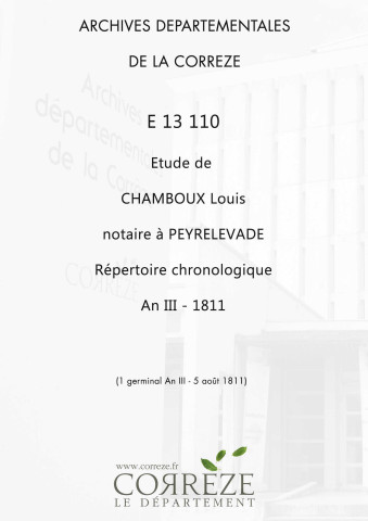 Répertoire chronologique : 1 germinal an III-5 août 1811