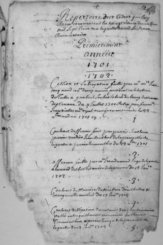 Répertoire chronologique : 1701-1718