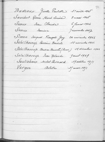 Tables décennales des naissances (1943-1952)