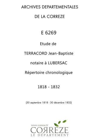 Répertoire chronologique : 30 septembre 1818-30 décembre 1832