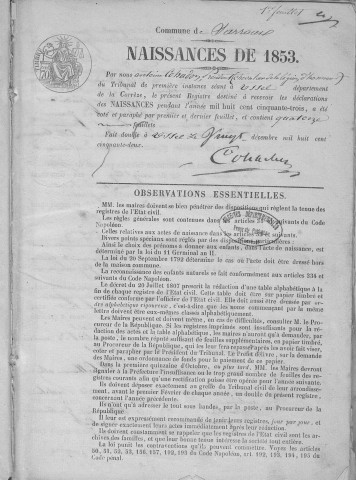 Naissances, mariages, décès (1853-1862)