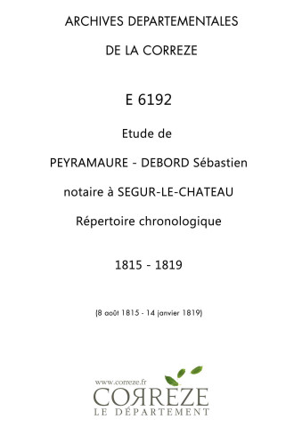 Répertoire chronologique : 8 août 1815-14 janvier 1819