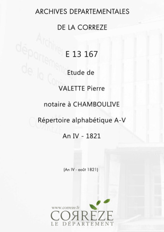 Répertoire alphabétique : A-V
