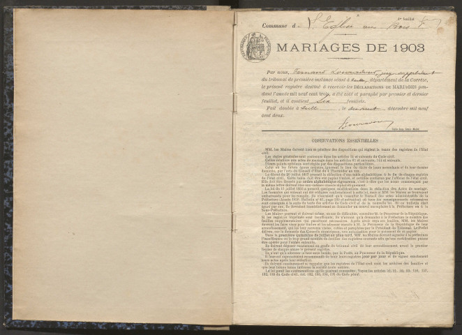 Mariages (1903-1921).