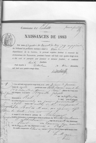 Naissances, mariages, décès (1883-1892)