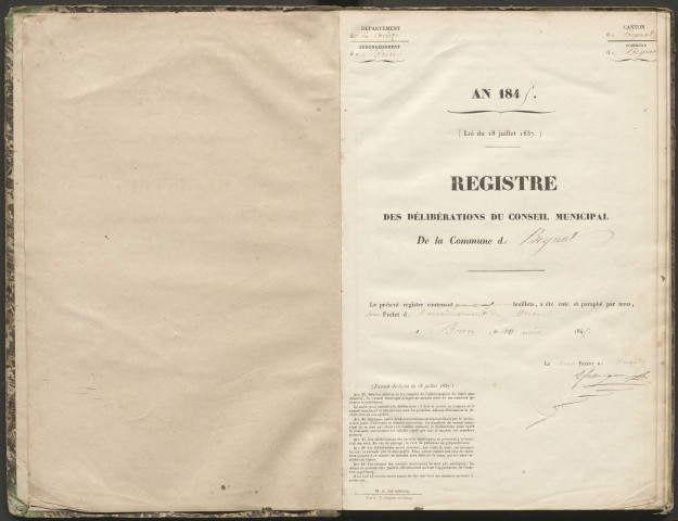 Délibérations du conseil municipal. 10 août 1845-14 mars 1852