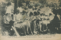 Beyssac : "Corrèze - 37 . Le Préventorium du Glandier (Office public d'hygiène sociale du Département de la Seine) - Classe de plein air d'un groupe de pensionnaires enfants "Les Myosotis"".