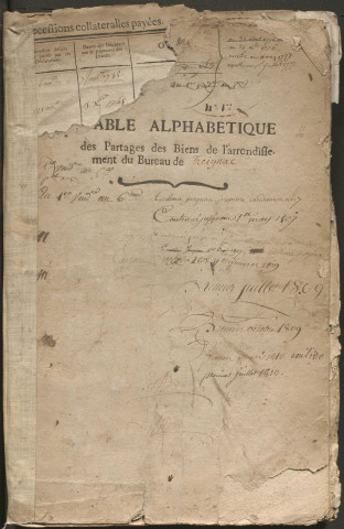 Table des quittances de dot