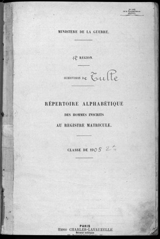 Classe 1905 : table alphabétique.