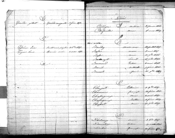Tables décennales des mariages (1843-1852)