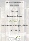 Naissances, mariages, décès (1903-1912).